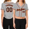 Custom Women's Gray Black-Orange V-Neck Cropped Baseball Jersey