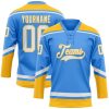 Custom Electric Blue White-Gold Hockey Lace Neck Jersey