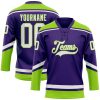 Custom Purple White-Neon Green Hockey Lace Neck Jersey