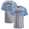 Custom Gray Light Blue-Navy Authentic Raglan Sleeves Baseball Jersey