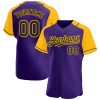Custom Purple Black-Gold Authentic Raglan Sleeves Baseball Jersey