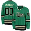 Custom Kelly Green Black-Cream Hockey Jersey